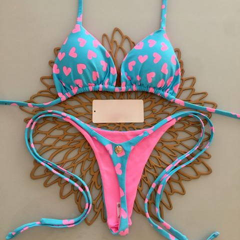 Heart color contrast holiday style bikini