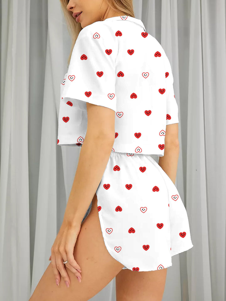 Smiley face heart split shorts comfortable home wear suit