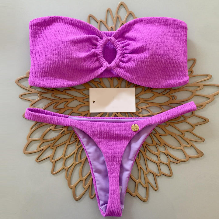 Solid color two-piece bikini swimsuit