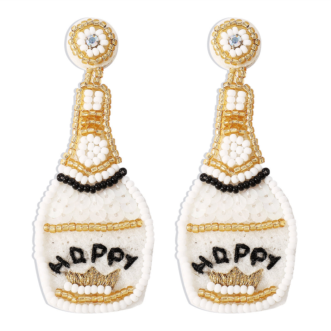 Personalized creative whiskey bottle rice bead earrings