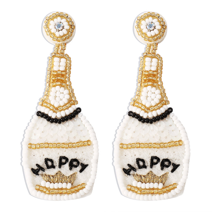 Personalized creative whiskey bottle rice bead earrings