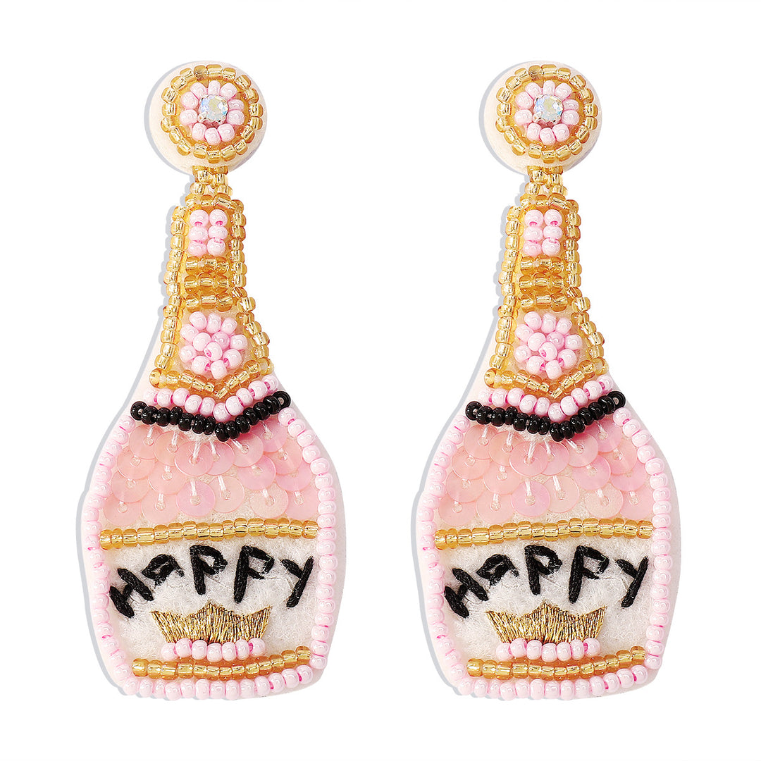 Personalized creative whiskey bottle rice bead earrings