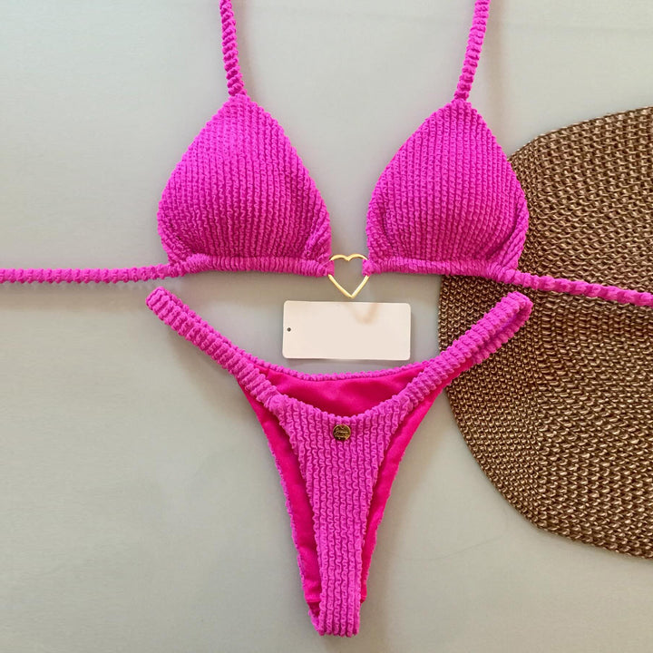 Fashion solid color suspender split bikini