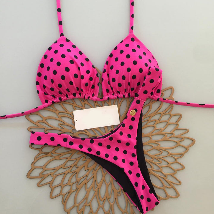 Solid color split suspender polka dot bikini swimsuit