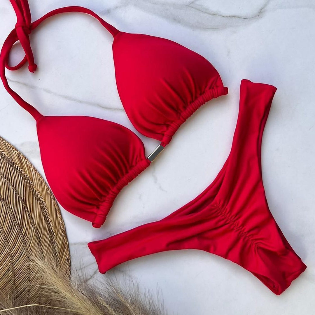 Fashion casual solid color vacation split bikini