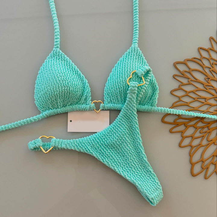 Solid color two-piece holiday style swimsuit