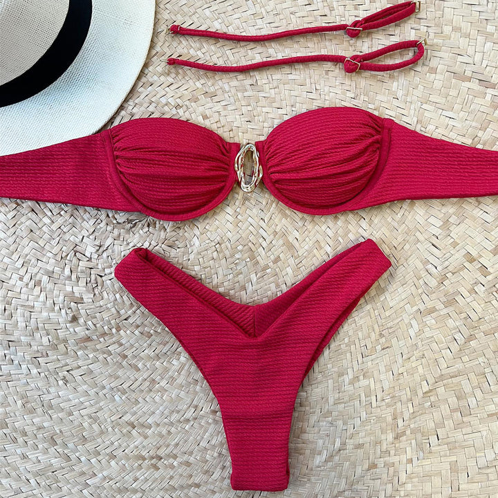 Fashionable solid color push up bikini