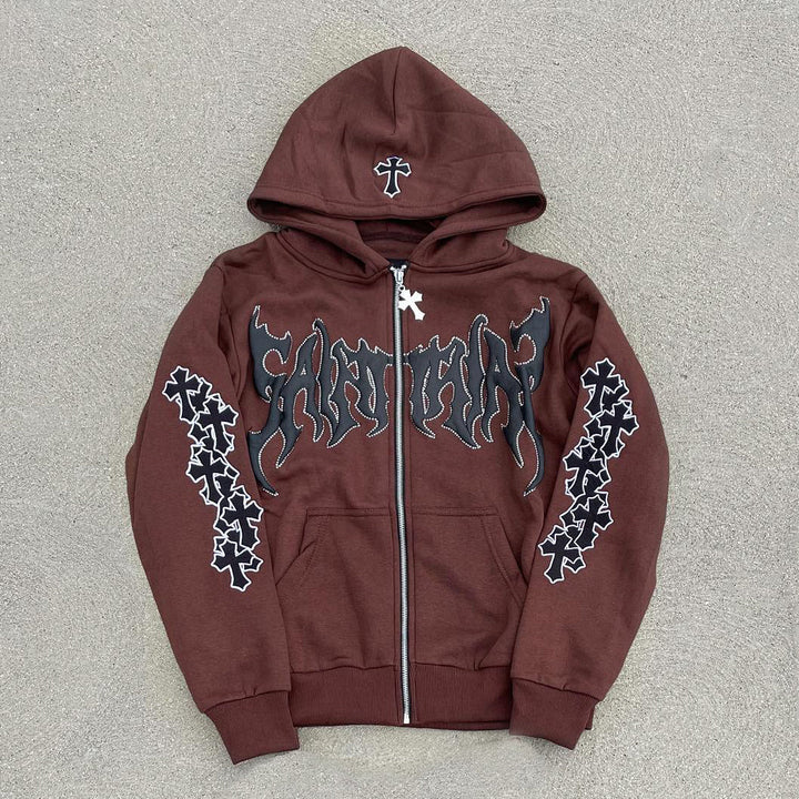 Casual Character Printed Cross Zip Hoodie