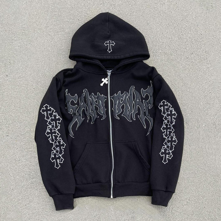 Casual Character Printed Cross Zip Hoodie