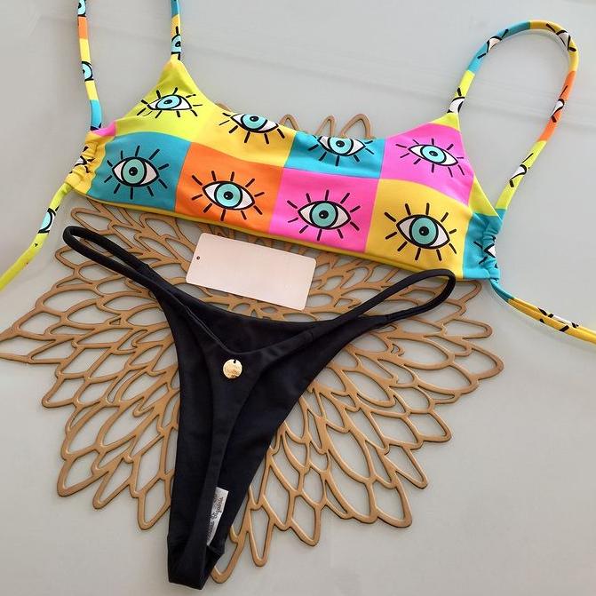 Contrast eye print bikini