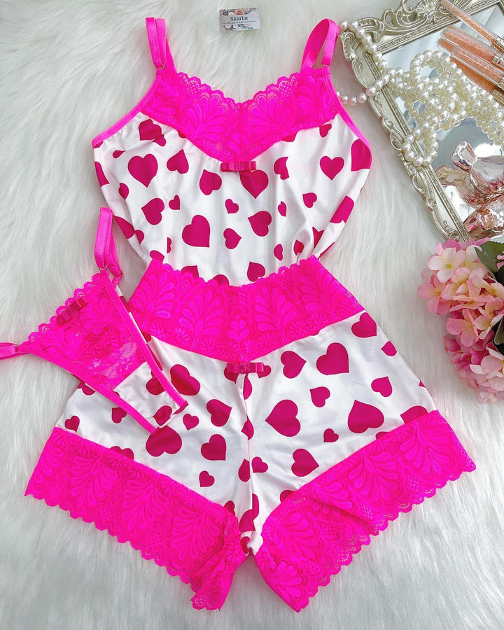 love suspender pajamas three piece set