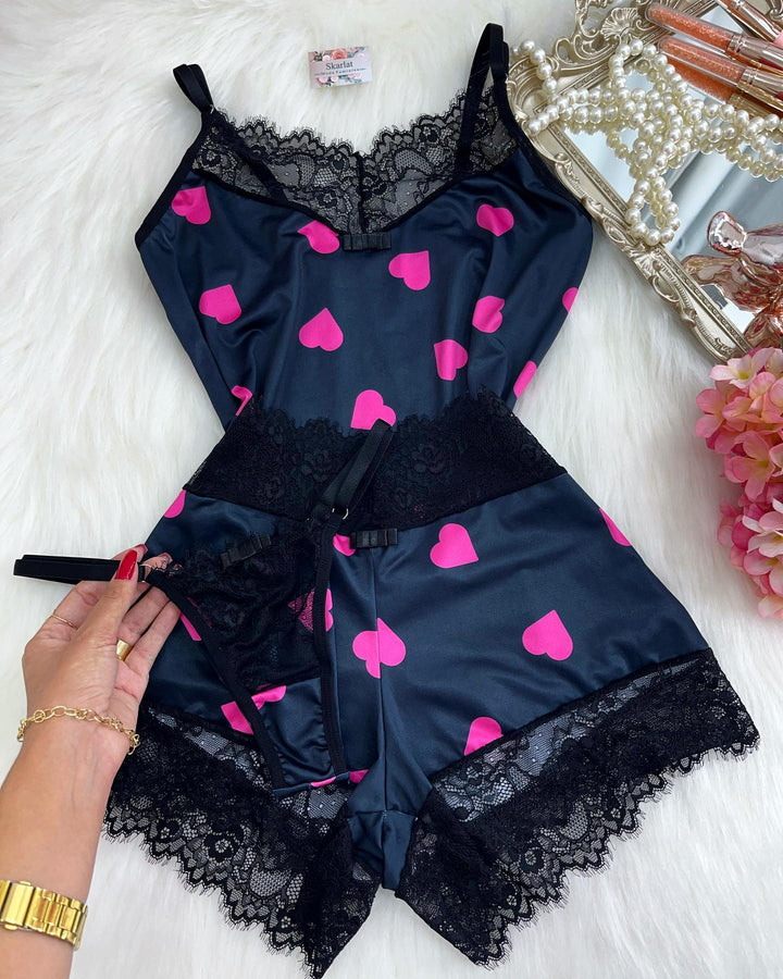 love suspender pajamas three piece set