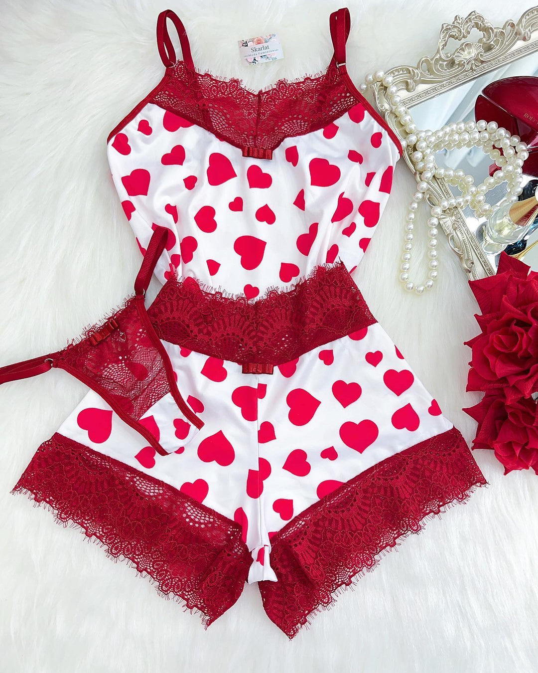 love suspender pajamas three piece set