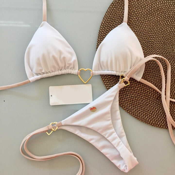 Fashion solid color metal buckle split bikini