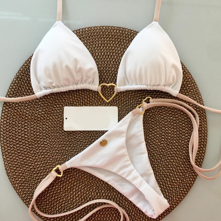 Fashion solid color metal buckle split bikini