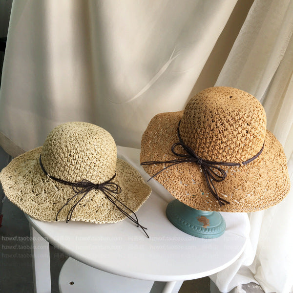 Korean hand-woven women's straw hat with large brim folding beach hat