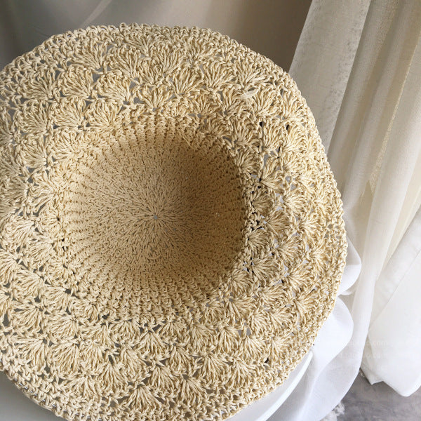 Korean hand-woven women's straw hat with large brim folding beach hat