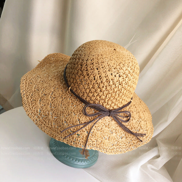 Korean hand-woven women's straw hat with large brim folding beach hat