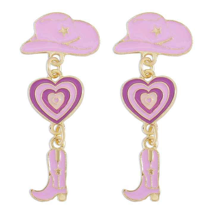 Modern fashionable girl earrings hat love cowboy boots dripping oil multi-layer earrings