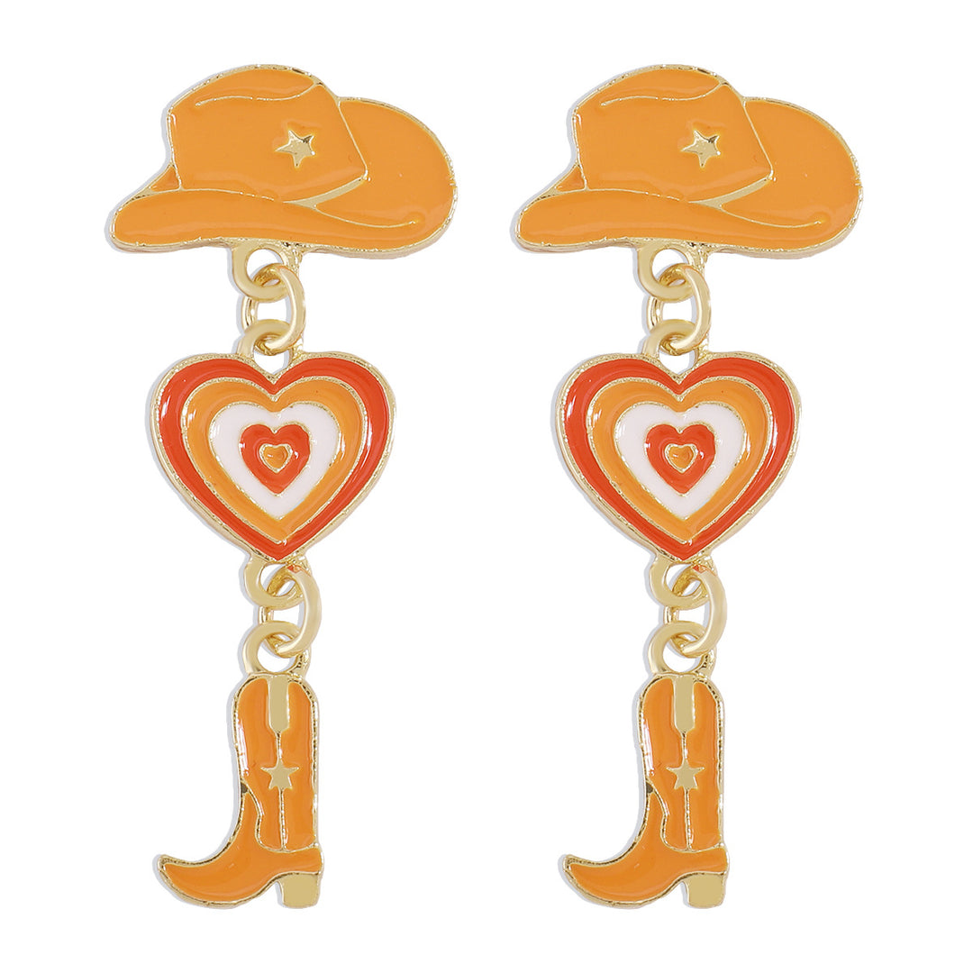 Modern fashionable girl earrings hat love cowboy boots dripping oil multi-layer earrings