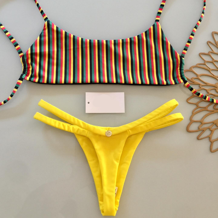 Fashion striped contrast bikini