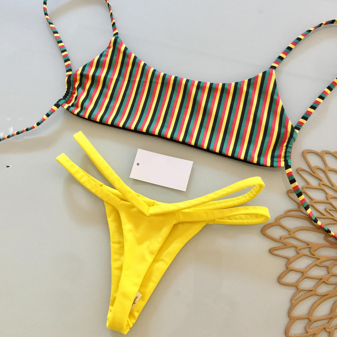 Fashion striped contrast bikini