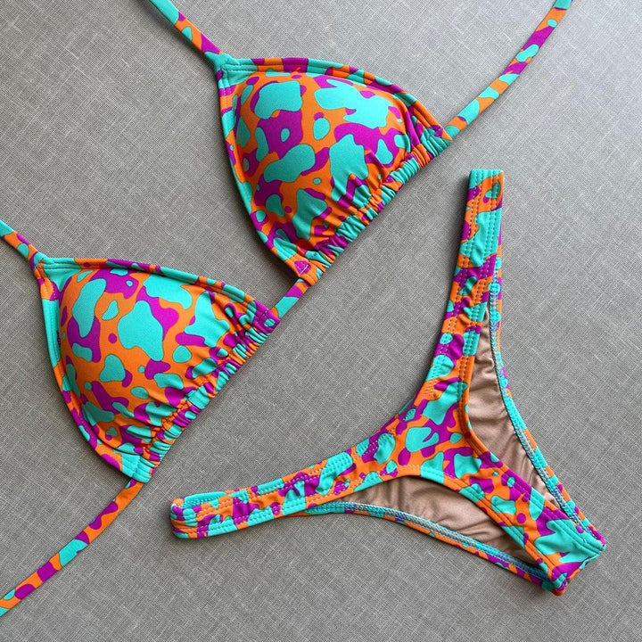 Personalized print split strap bikini