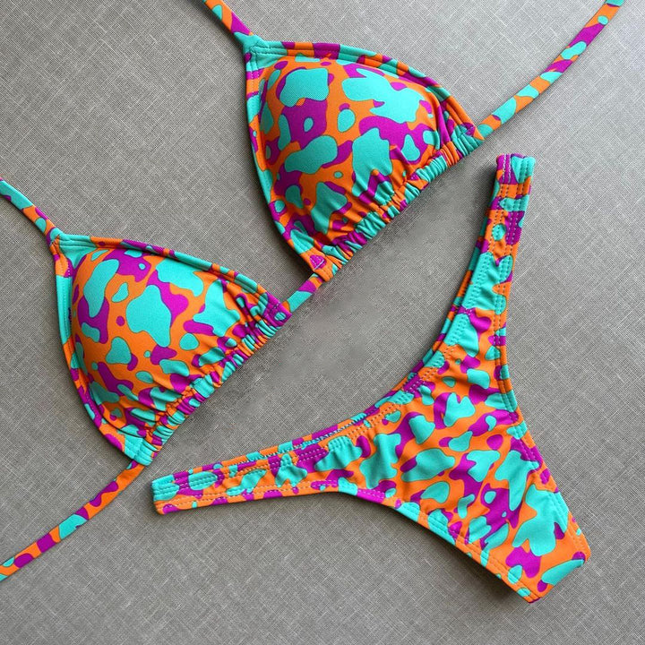 Personalized print split strap bikini