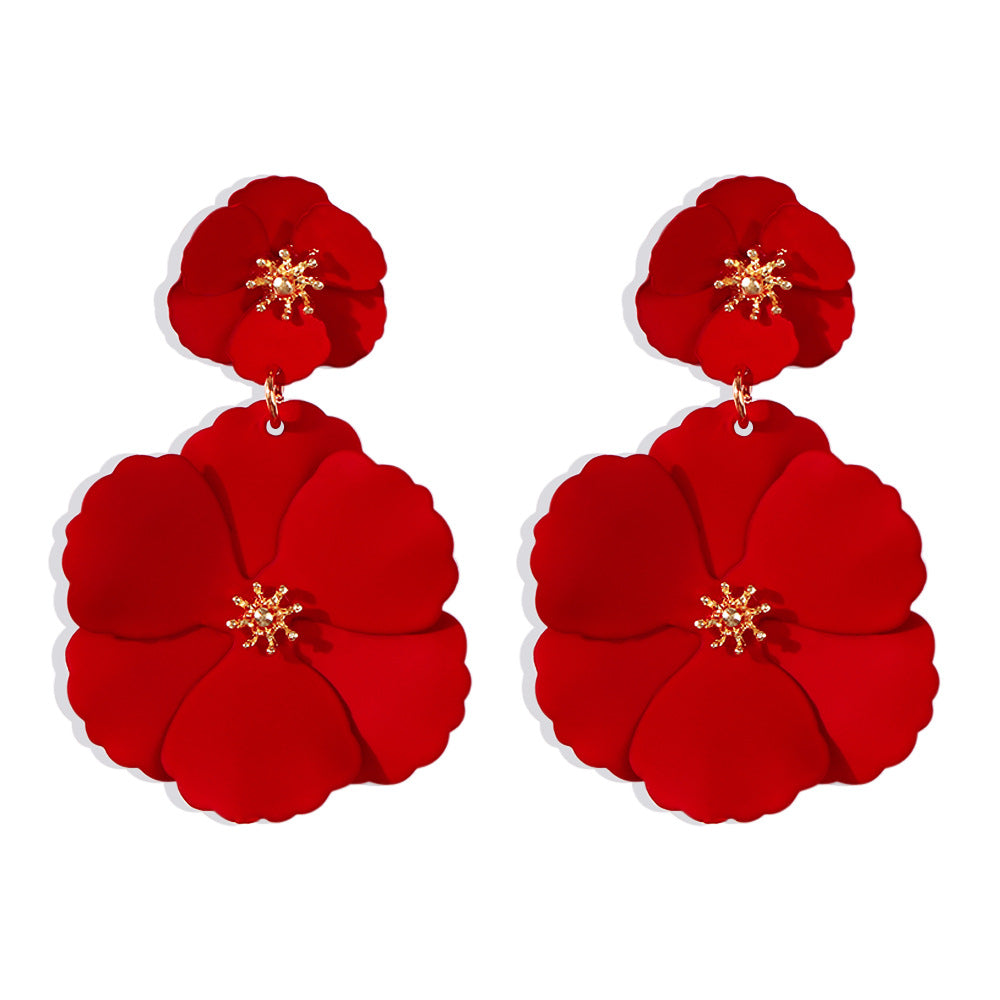 Creative Fashionable Alloy Spray Paint Multicolor Flower Stud Earrings for Women