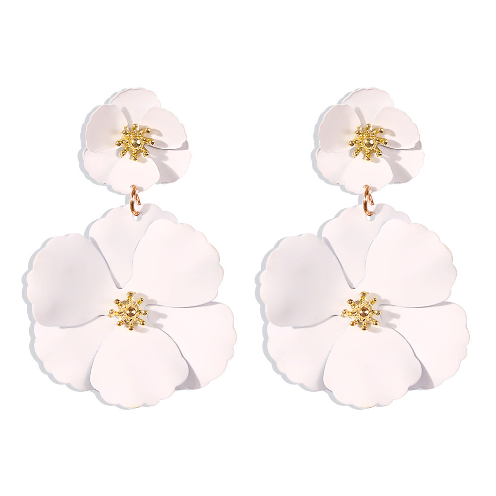 Creative Fashionable Alloy Spray Paint Multicolor Flower Stud Earrings for Women