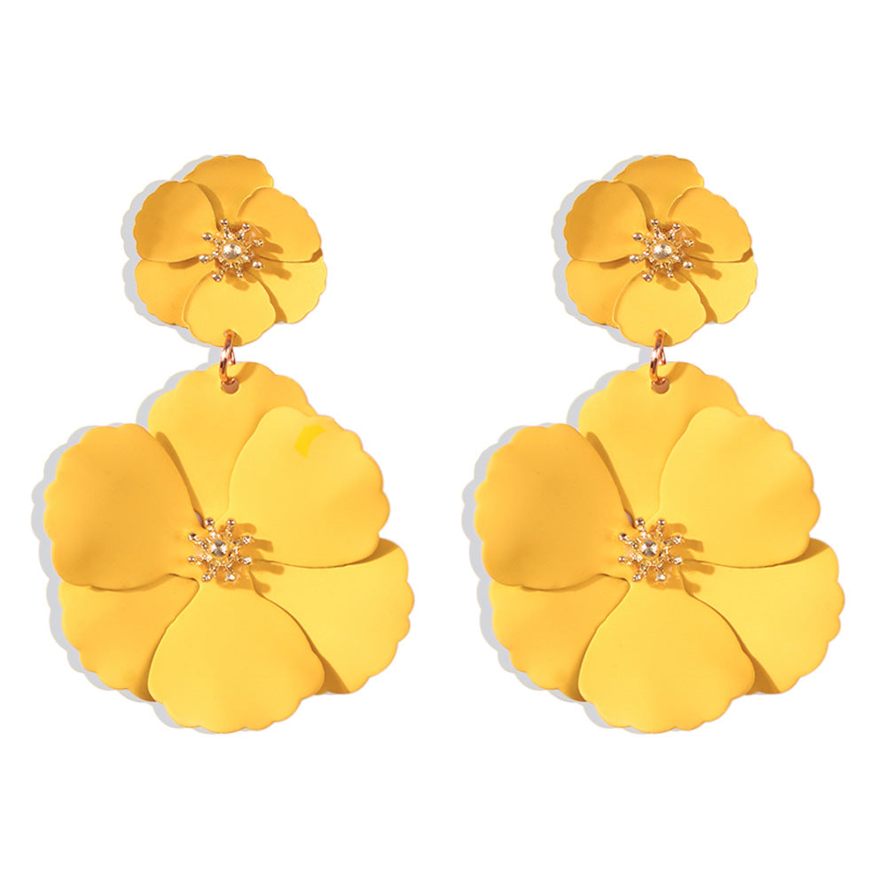 Creative Fashionable Alloy Spray Paint Multicolor Flower Stud Earrings for Women