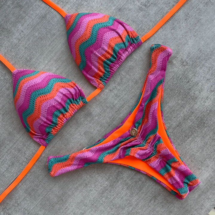 Stylish rainbow wave split bikini