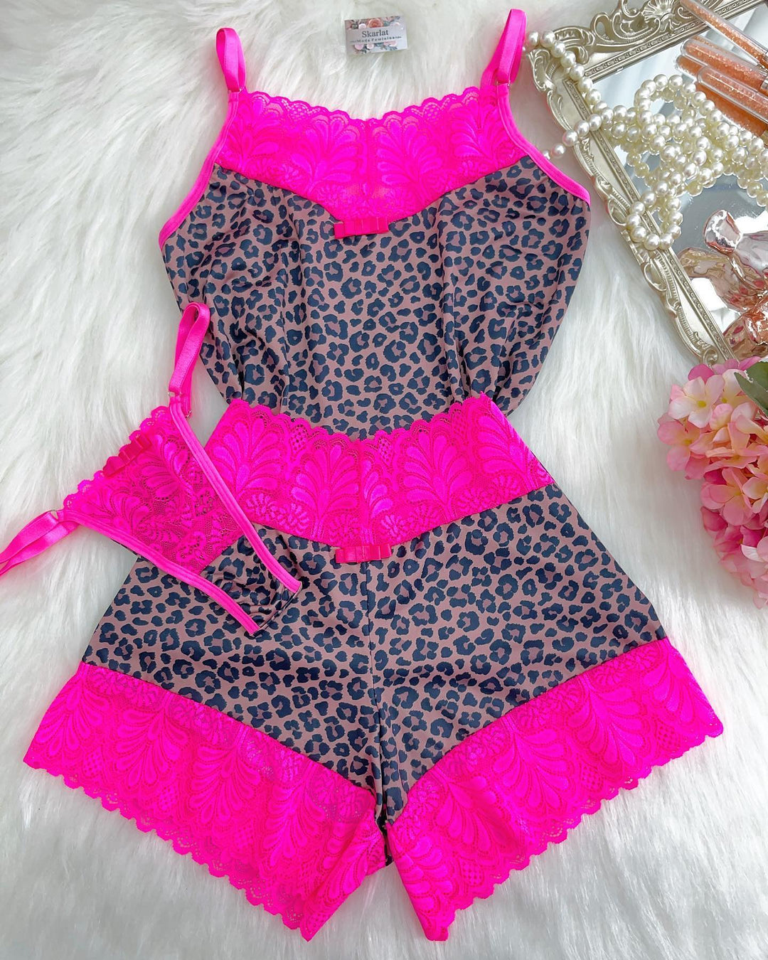 Three-piece fashion sexy suspender pajamas set