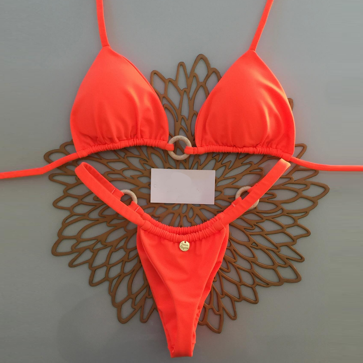 Solid color holiday style two-piece bikini