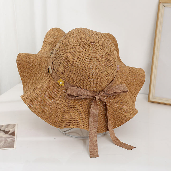 Korean style bow visor dome large brimmed straw hat