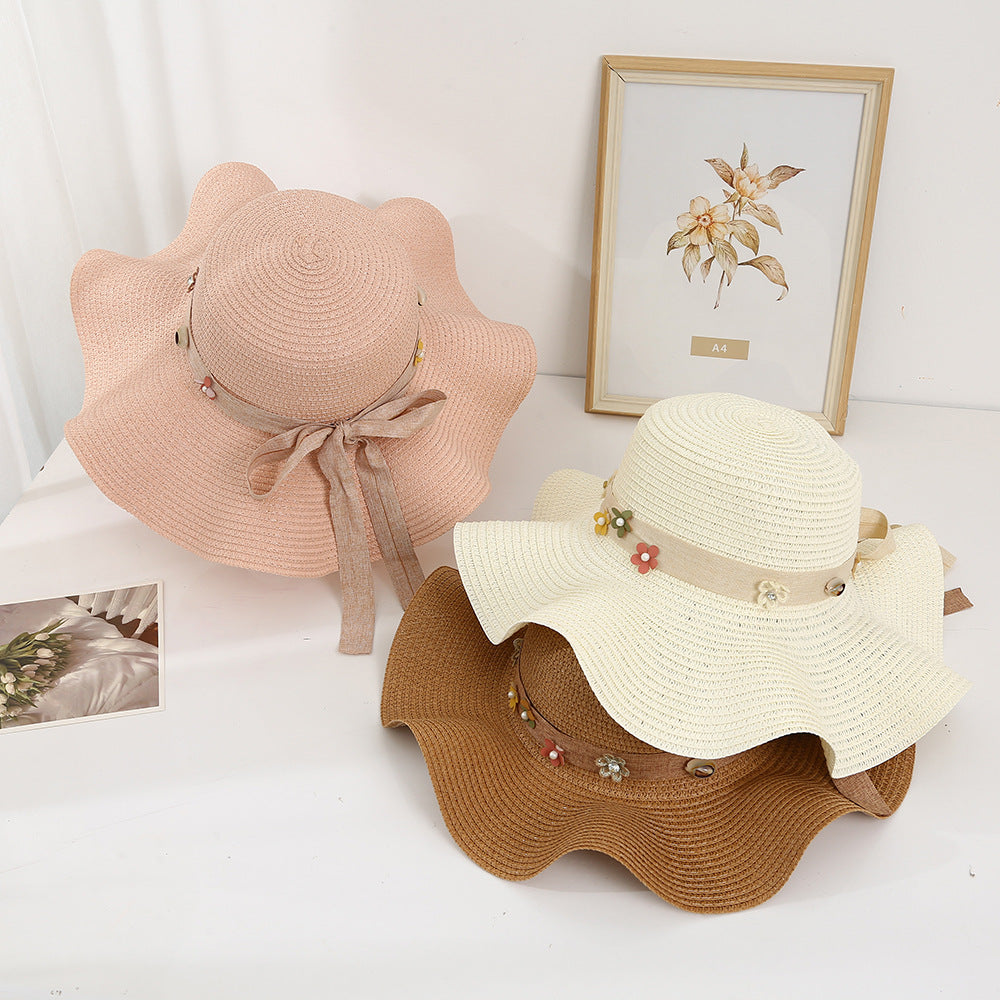 Korean style bow visor dome large brimmed straw hat