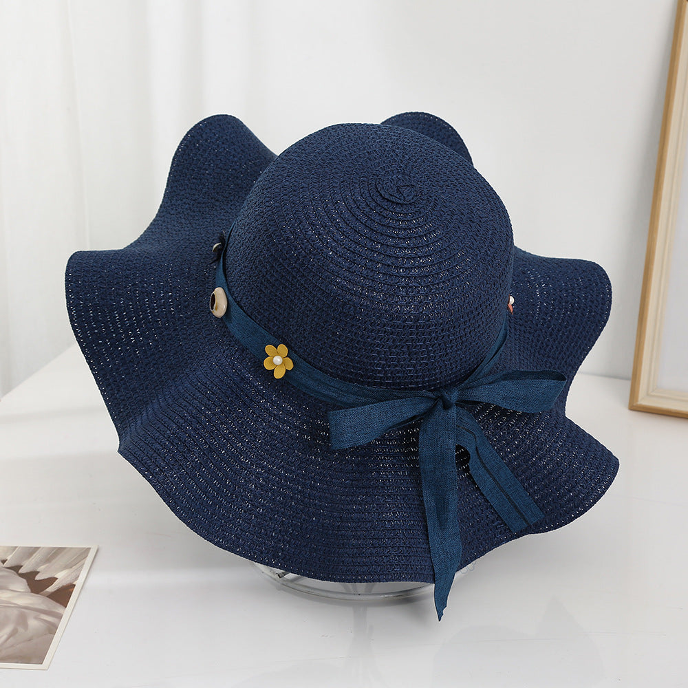 Korean style bow visor dome large brimmed straw hat