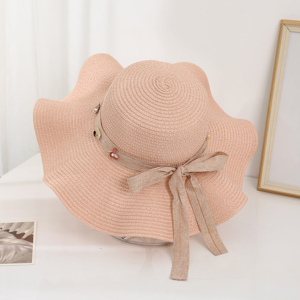 Korean style bow visor dome large brimmed straw hat