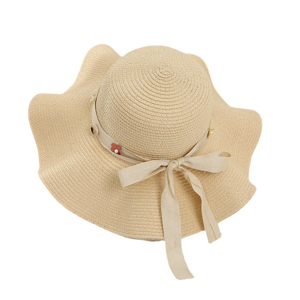 Korean style bow visor dome large brimmed straw hat