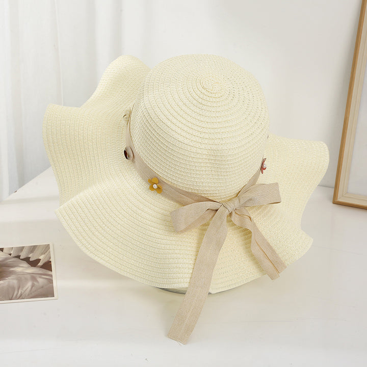 Korean style bow visor dome large brimmed straw hat