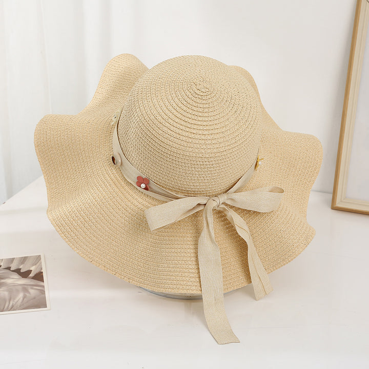 Korean style bow visor dome large brimmed straw hat