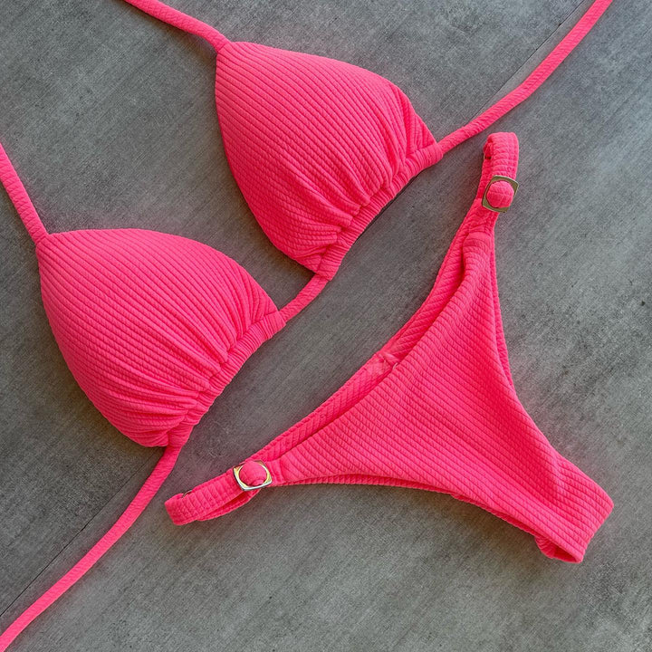 Solid Color Casual Character Bikini Two Piece Set