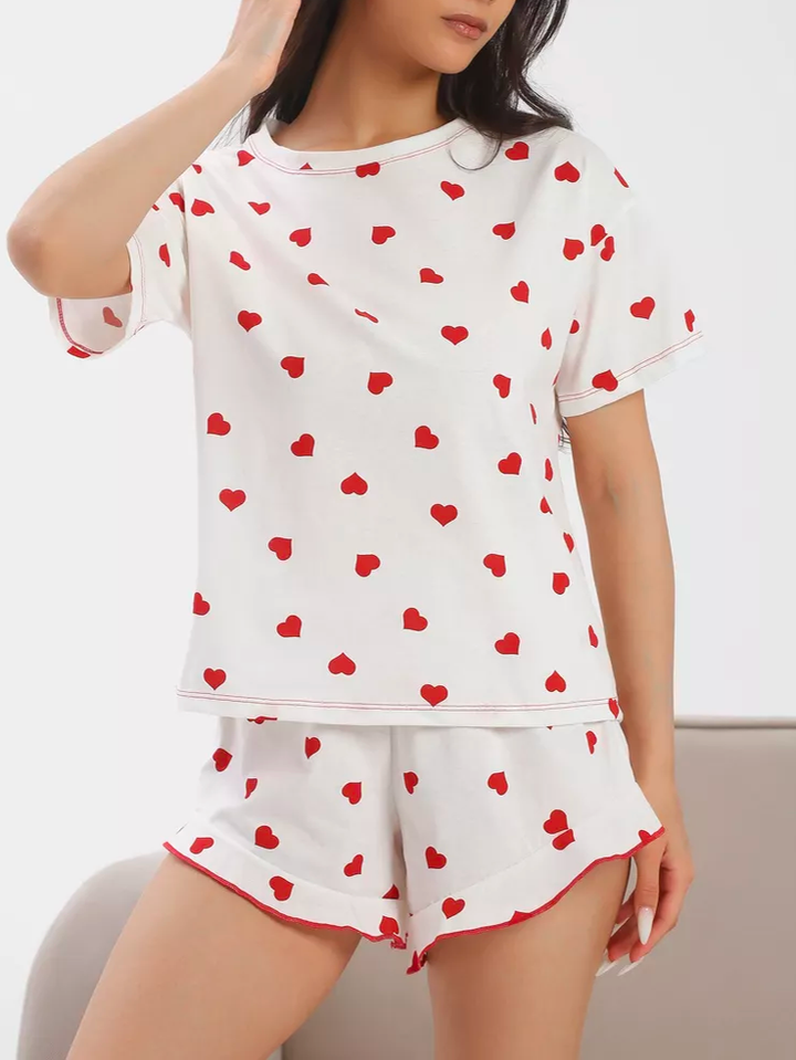 Fashionable and casual heart print pajamas set