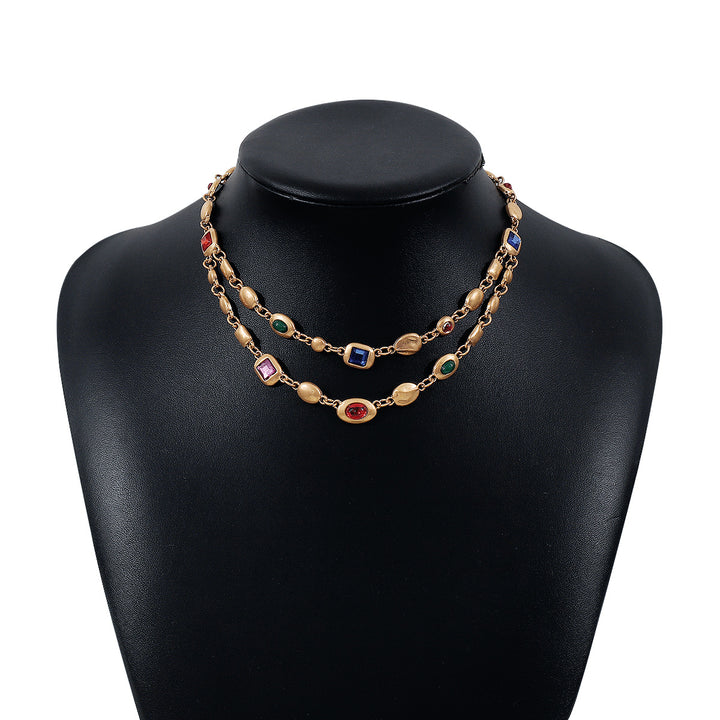 Medieval trendy ethnic style diamond double necklace