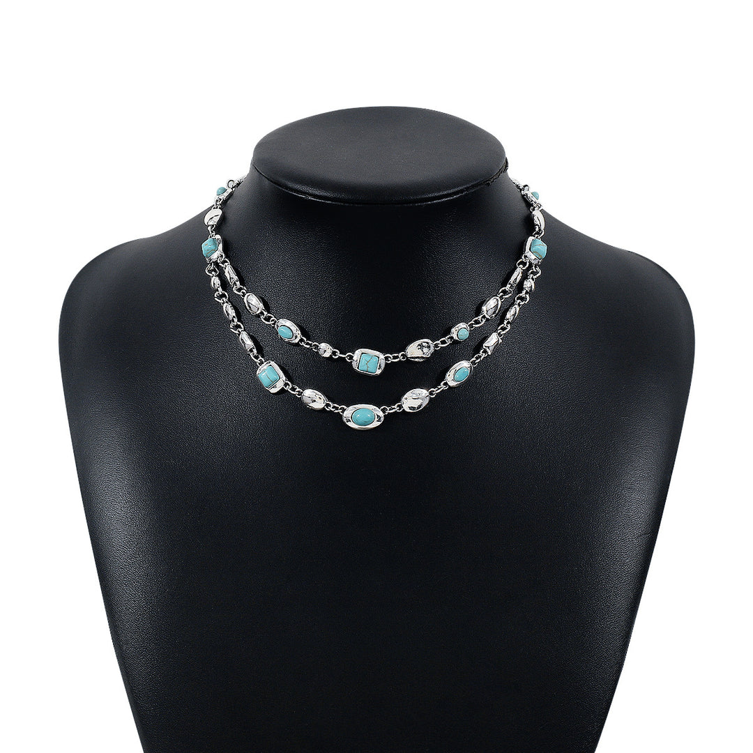 Medieval trendy ethnic style diamond double necklace