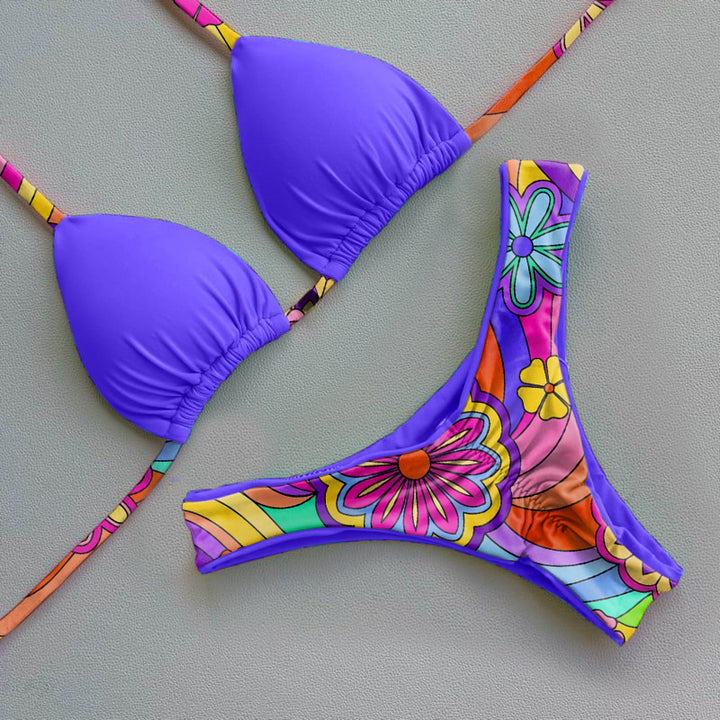 Contrast print sexy bikini set