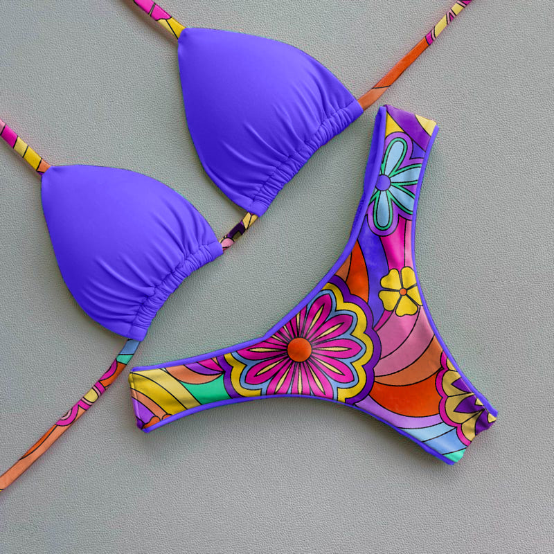 Contrast print sexy bikini set