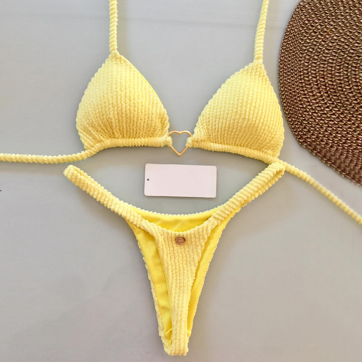 Fashion solid color suspender split bikini