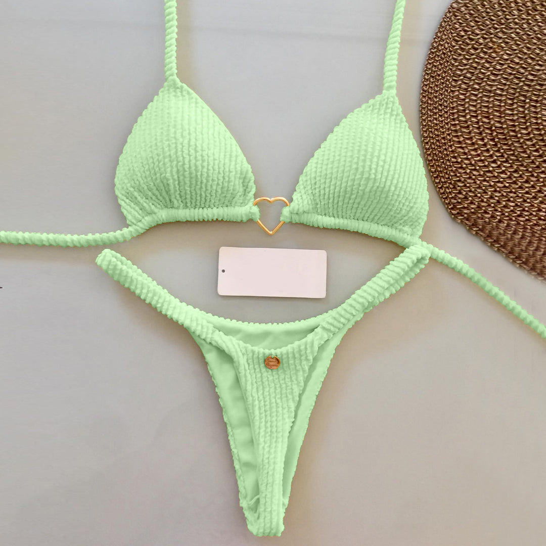 Fashion solid color suspender split bikini