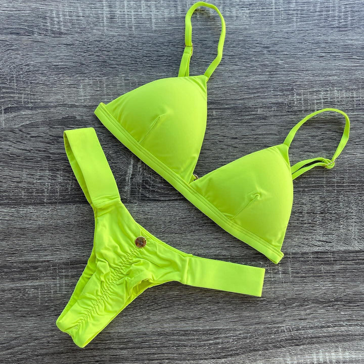 Solid Pleated Sexy Split Bikini